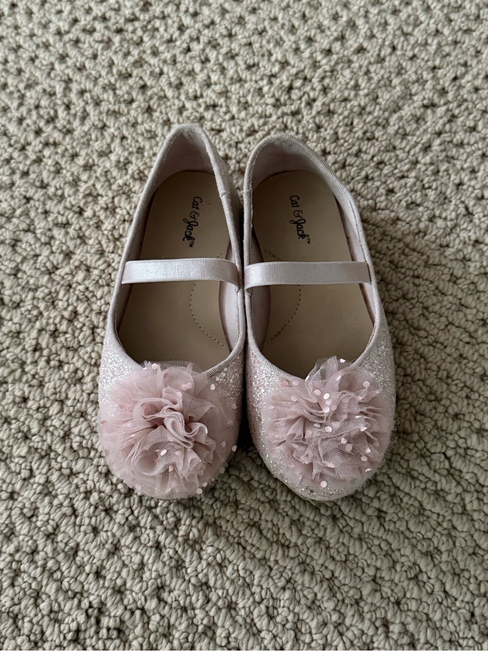 Cat & Jack Light Pink Glitter Tulle Flower Mary Janes